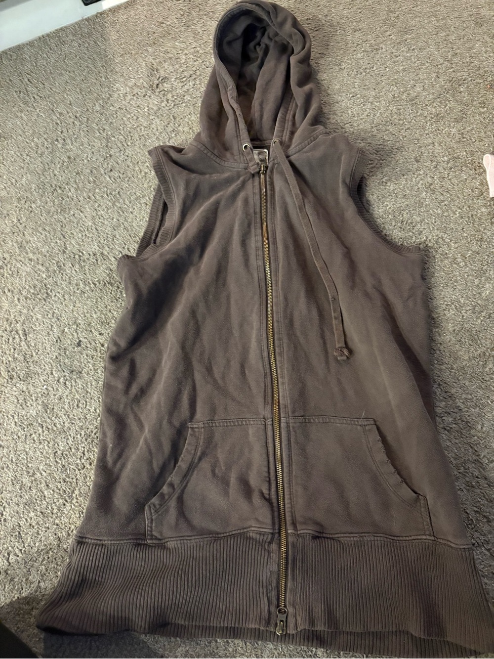 Old Navy Brown Sleeveless Hooded Zip-Up Sweater Vest
